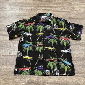 Vtg Sand Dollar Sportswear Men's L Oldies Car Button Up Short Sleeve Shirt